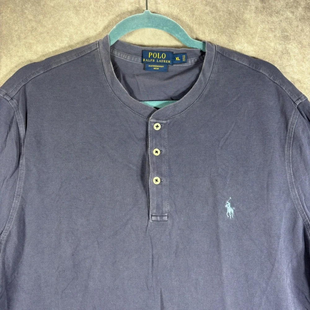 Polo Ralph Lauren Henley Men XL Blue Featherweight Mesh Short Sleeve Casual Pony